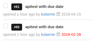 Screenshot of issue due dates in the issue listing