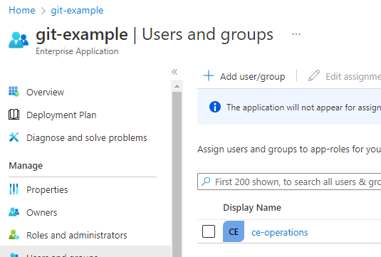 Azure screenshot showing adding/removing groups to use for mapping